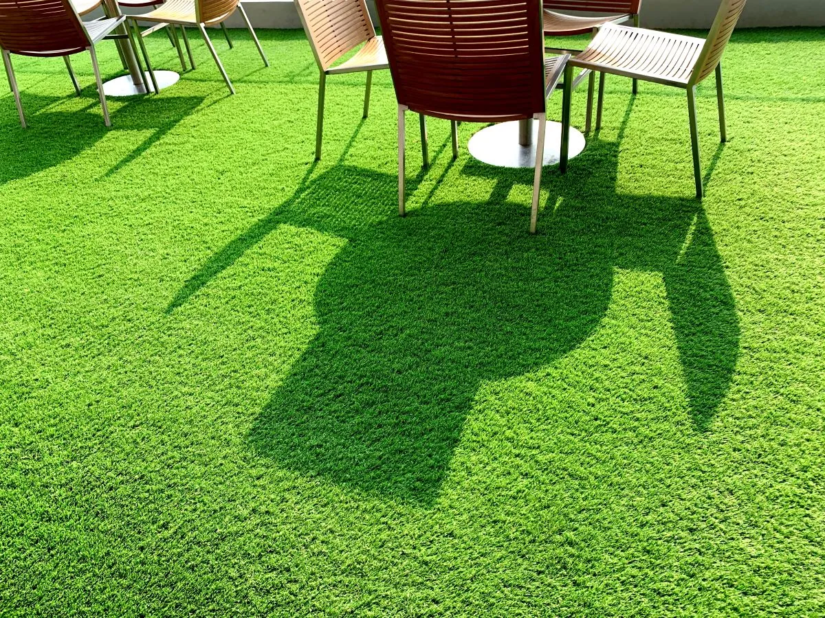 Artificial turf in a shaded patio area - synthetic turf installation in Moses Lake, WA