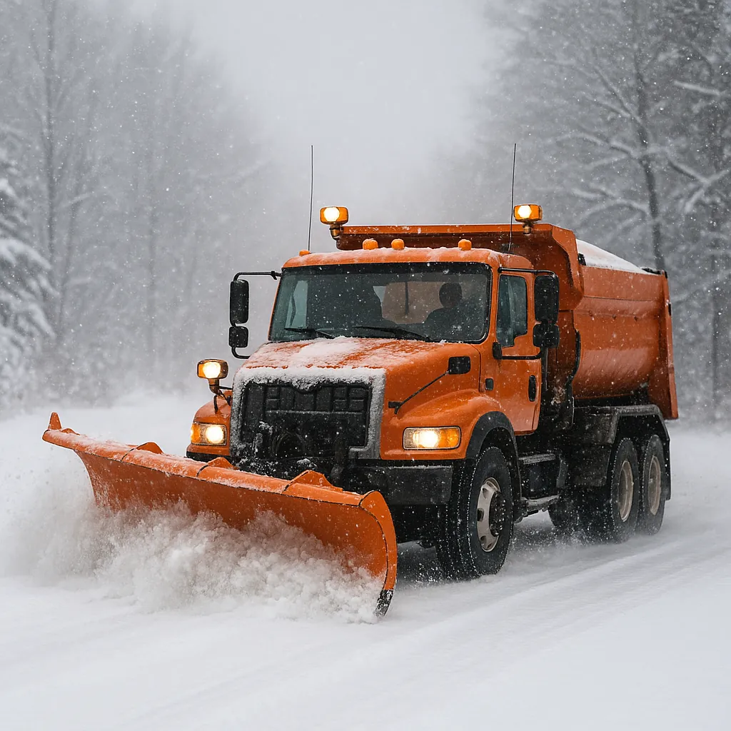 Snow plow truck clearing a snowy road - snow plowing techniques