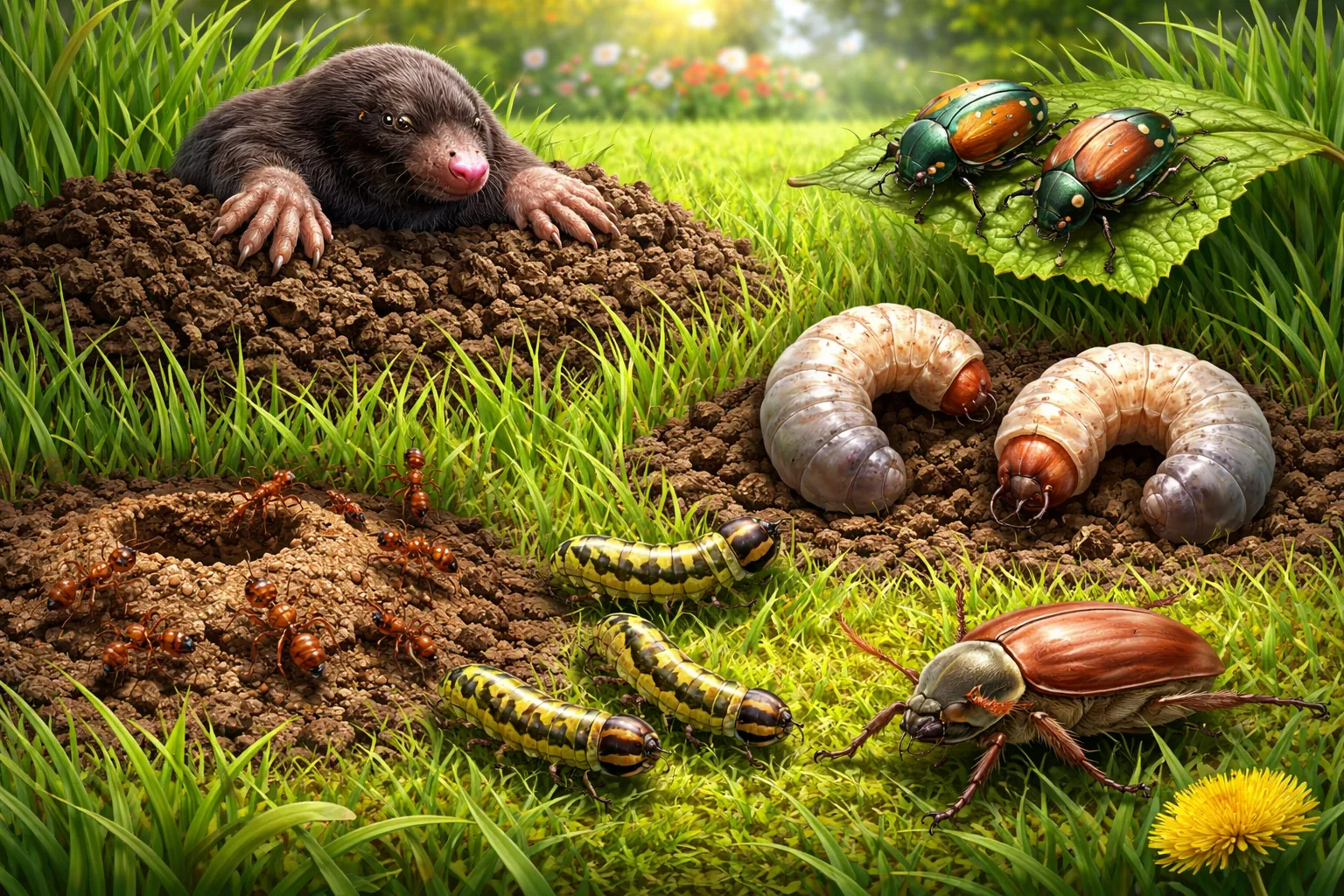 Moles, grubs and beetles in lawn soil - common lawn pests in Moses Lake, WA